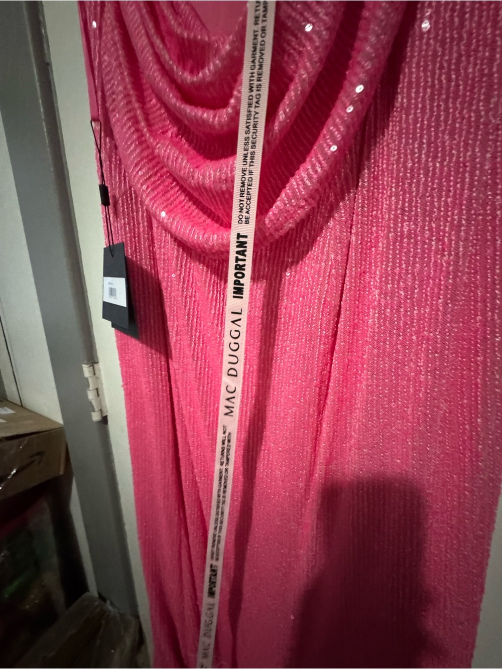 leena for Mac Duggal One-Shoulder Sparkle Gown in Bright Pink Size 14 - Picture 5 of 9